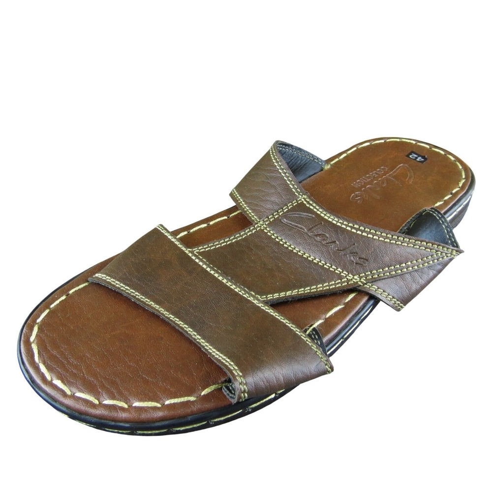 Clarks Collectables Men Slide Sandals Brown Leather Slip On‎ Size 42 Medium